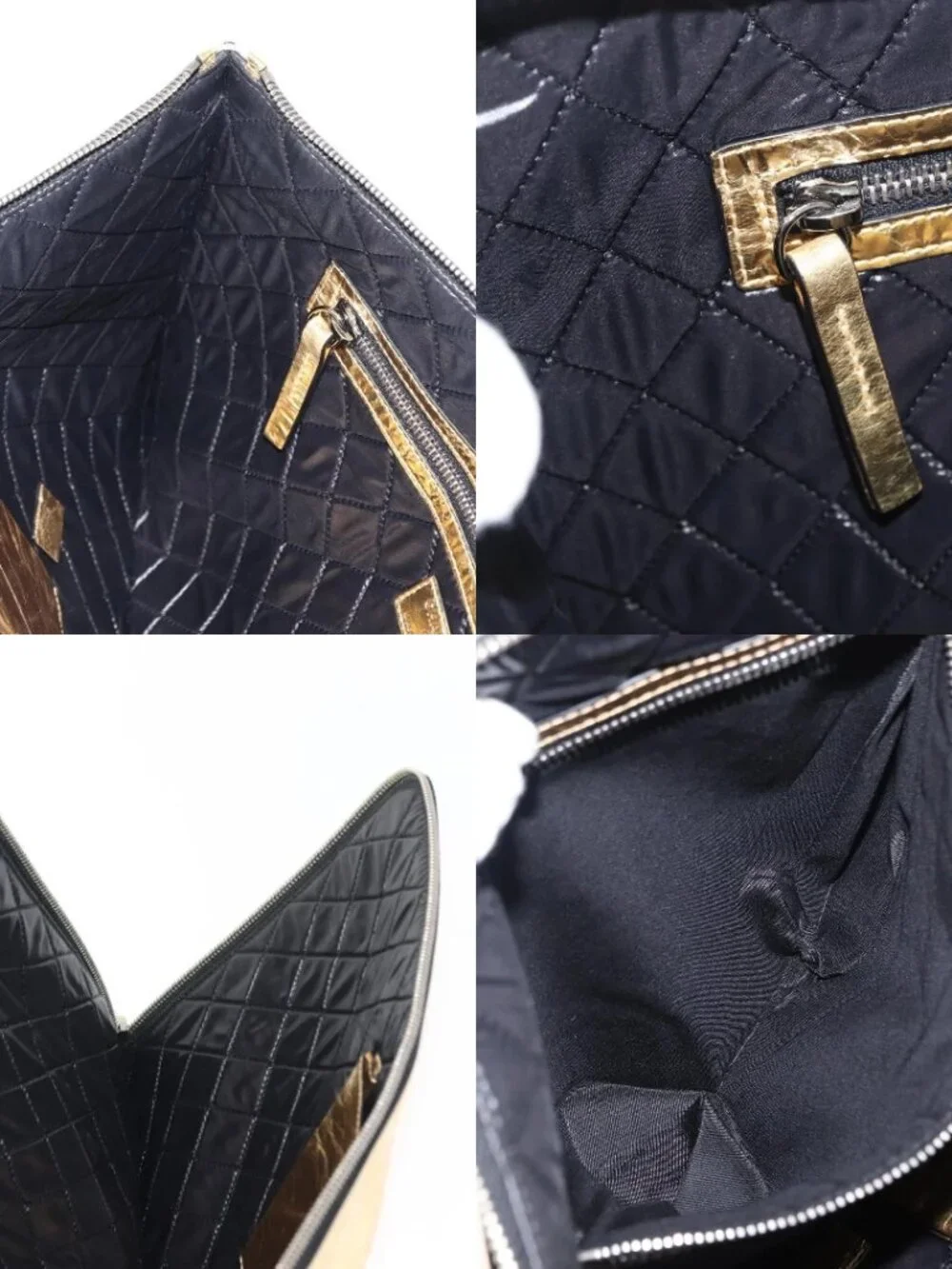 CHANEL Clutch Bag Leather Gold CC Auth 152375SM